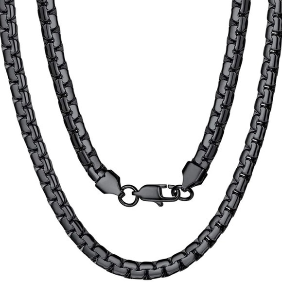 Black Stainless Steel Necklace Flat Box Chain